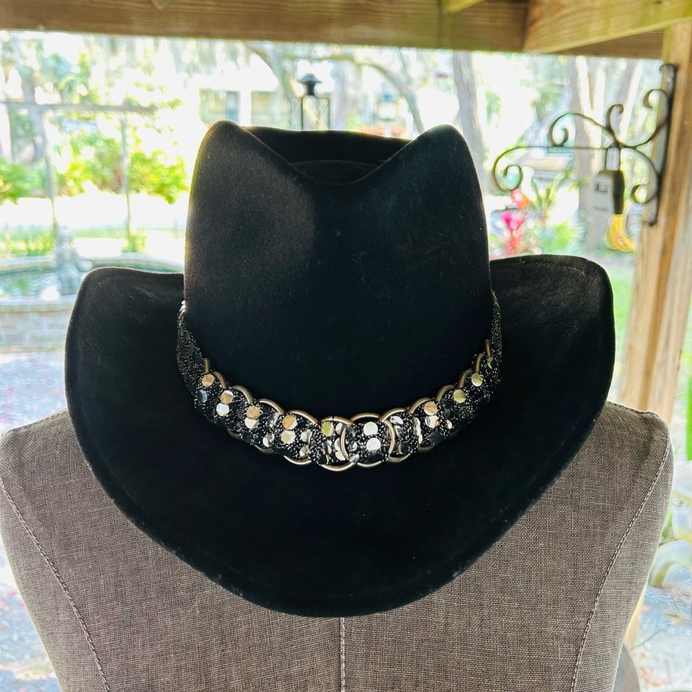 Harley Davidson black felt hat with ring and sequin detail
